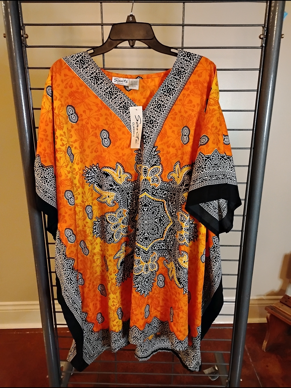 Sante Classics Orange & Black Paisley V-Neck Tunic